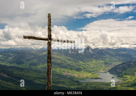 Bellissima vista sul cantone di Svitto dal Rigi Kulm picco, Svizzera Foto Stock