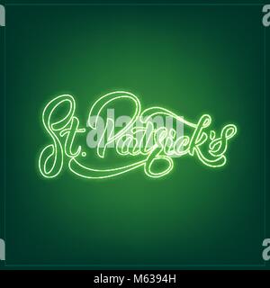 San Patrizio. Neon di San Patrizio lettering. Patrick giorno incandescente insegna al neon Illustrazione Vettoriale