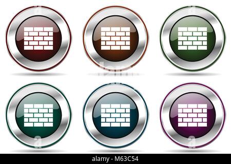 Vettore di Firewall icon set. Argento metallizzato bordo cromato icone per il web design e le applicazioni dello smartphone Illustrazione Vettoriale