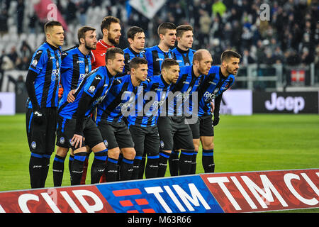 Torino, Italia. Il 28 febbraio 2018. Team Atalanta BC durante la TIM Cup partita di calcio tra Juventus e Atalanta BC presso lo stadio Allianz il 28 febbraio, 2018 a Torino, Italia. Credito: FABIO PETROSINO/Alamy Live News Foto Stock