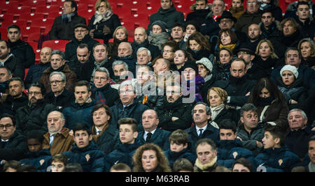 Gijon, Spagna. Il 28 febbraio 2018. Le esequie di ex calciatore Enrique Castro Quini in Gijon Spagna Mercoledì, 28 febbraio, 2018. Credito: Gtres Información más Comuniación on line, S.L./Alamy Live News Foto Stock