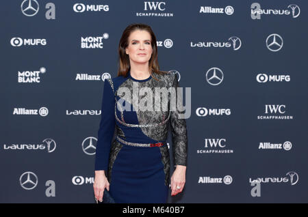 Il Principato di Monaco. Il 27 febbraio, 2018. Ex tedesco figura skater Katarina Witt arriva a 2018 Laureus World Sports Awards a Monaco il 27 febbraio 2018. Credito: Voi Pingfan/Xinhua/Alamy Live News Foto Stock