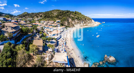 Agios Nikitas Spiaggia in Lefkada Island, Grecia isole Ioanian vista aerea Foto Stock