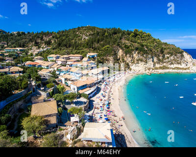 Agios Nikitas Spiaggia in Lefkada Island, Grecia isole Ioanian vista aerea Foto Stock