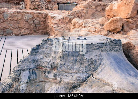 Immagine orizzontale del modello della montagna con la fortezza sul top in Massada, Israele Foto Stock