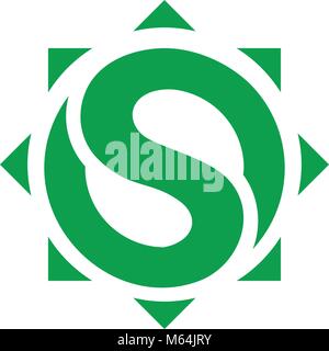 Abstract logo vettoriale, cerchio con spine verde stella ottagonale elemento di design. Illustrazione Vettoriale