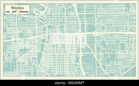 Wichita Kansas USA Mappa della città in stile retrò. Mappa di contorno. Illustrazione Vettoriale. Illustrazione Vettoriale