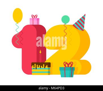 2 anni di buon compleanno biglietto di auguri. 02 anniversario modello.  Numero due e festoso pezzo di torta con la candela. Palloncino e confezione  regalo Immagine e Vettoriale - Alamy