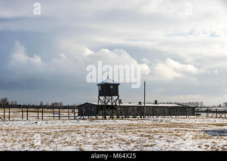 Torri di guardia in Majdanek campo di concentramento in Lublin, Polonia Foto Stock
