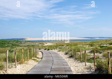 Seascape panoramico. Ampia vista sulla pyla pilat duna. gironde Aquitaine, Francia Foto Stock
