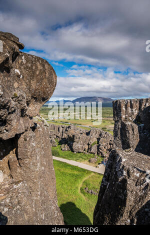 Fessura Almannagja. Thingvellir National Park, un sito Patrimonio Mondiale dell'Unesco, Islanda. Foto Stock