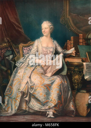 1700s 1755 famoso ritratto del XVIII secolo bellezza Madame Pompadour DA DE LA TOUR era amante di Luigi XV colore mezzetinte - ka9198 CPC001 HARS COURTIER DE LA TOUR JEANNE Louis XV Louis XV padrona di vecchio stile persone POMPADOUR di Poisson Foto Stock