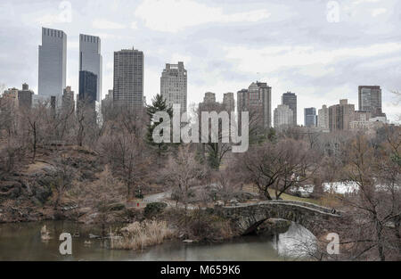 Grattacieli dietro il Central Park di New York City, NY, 26 Febbraio 2018 Foto Stock