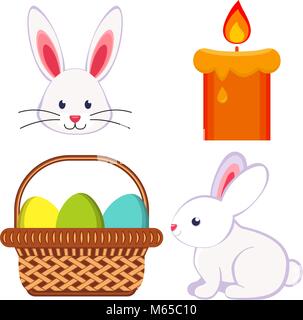 Cartoon easter icona impostare pulcino uovo candela icona del carrello set. Illustrazione Vettoriale