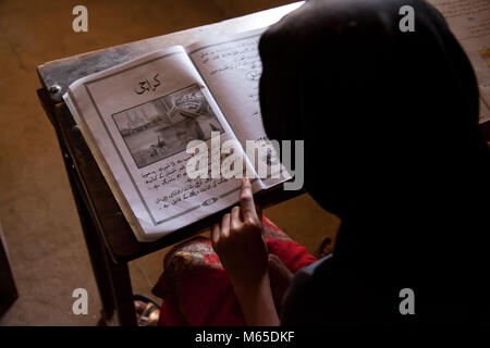 Le ragazze di lettura, istruzione nel governo pakistano scuole Foto Stock