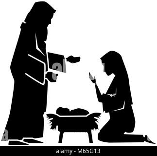 Sacra famiglia silhouette personaggi natalizi Illustrazione Vettoriale