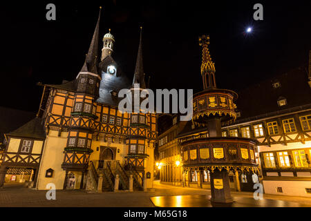 Town Hall wernigerode Germania di notte Foto Stock