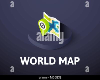 Mappa mondo icona isometrica, isolata su uno sfondo colorato Illustrazione Vettoriale