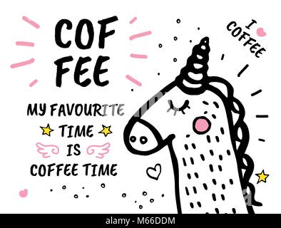 Tempo di caffè è il mio preferito disegnati a mano scarabocchi Illustrazione Vettoriale