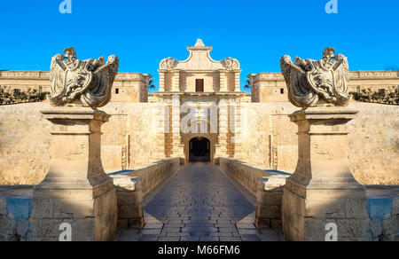 Mdina le porte della città. Vecchia Fortezza. Malta Foto Stock