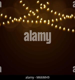 Natale luci d'oro su sfondo scuro. Sfondo celebrativo. Golden ghirlande. Ovale luminosa delle lampadine. Illustrazione Vettoriale Illustrazione Vettoriale