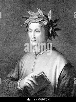 Illustrazione ritratto del poeta e autore DANTE ALIGHIERI 1265-1321 - Q51226 CPC001 HARS studioso Foto Stock