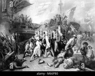 1800s incisione morte del vice-ammiraglio Horatio Lord Nelson 1805 Battaglia di Trafalgar il visconte navale britannica guerra napoleonica HERO - Q59064 CPC001 HARS FAMOSO SUPPORTO LEADERSHIP DI UNA PERSONA CON ALTRI LA COOPERAZIONE HERO MASCHI IN CONFLITTO 1805 ADMIRAL B&W combattendo in bianco e nero di etnia caucasica persona famosa HAR001 EROISMO HORATIO Lord Nelson in vecchio stile personalità persone TRAFALGAR vice-ammiraglio visconte Foto Stock