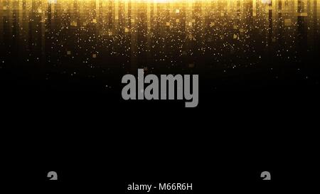 Abstract background. Golden raggi di luce con luminosa polvere magica. Glow in the dark. Schegge di Luce. Illustrazione Vettoriale Illustrazione Vettoriale