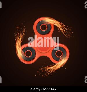 Realistico rosso in plastica spinner nel fuoco. Velocità di Fiery. La distensione del giocattolo. Giocattolo moderno per le dita. Illustrazione Vettoriale Illustrazione Vettoriale