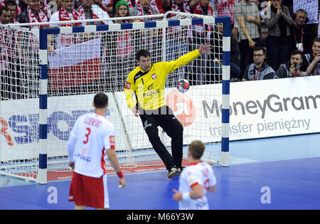 CRACOV, Polonia - 19 gennaio 2016: Uomini EHF European Handball Federation EURO 2016 Cracovia Tauron Arena Polonia Francia o/p: Slawomir Szmal Foto Stock