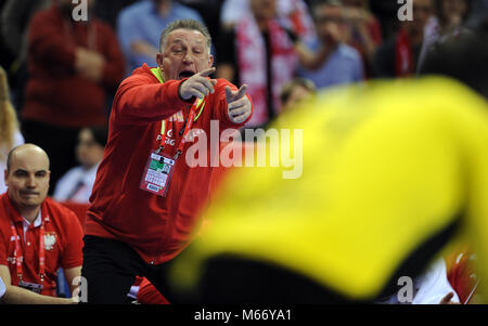 CRACOV, Polonia - 19 gennaio 2016: Uomini EHF European Handball Federation EURO 2016 Cracovia Tauron Arena Polonia Francia o/p: Foto Stock