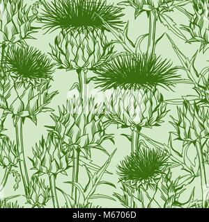 Modello senza cuciture con onopordum acanthium. Scottish thistle Illustrazione Vettoriale