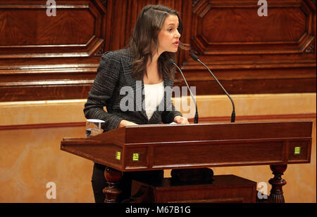 Barcellona, Spagna. 01 Mar, 2018. Ines Arrimadas, da Ciutadans, durante la sessione plenaria del Parlamento della Catalogna, il 01 marzo 2018, a Barcellona, Spagna. Credito: Gtres Información más Comuniación on line, S.L./Alamy Live News Foto Stock