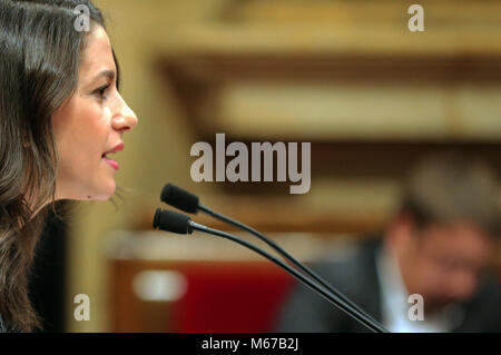 Barcellona, Spagna. 01 Mar, 2018. Ines Arrimadas, da Ciutadans, durante la sessione plenaria del Parlamento della Catalogna, il 01 marzo 2018, a Barcellona, Spagna. Credito: Gtres Información más Comuniación on line, S.L./Alamy Live News Foto Stock