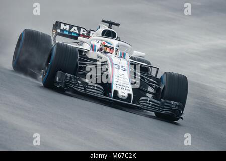 Barcellona, Spagna. 01 Mar, 2018. SERGEY SIROTKIN (RUS) unità nella sua Williams FW41 durante il giorno quattro di un test di Formula Uno al Circuit de Catalunya Credito: Matthias Oesterle/Alamy Live News Foto Stock