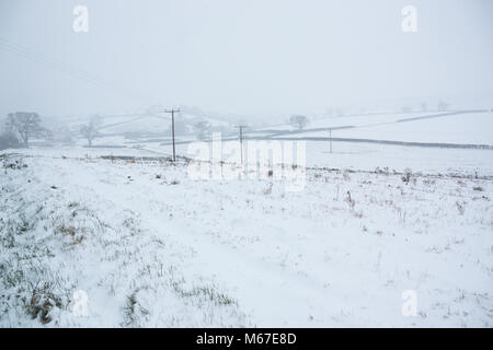 Il cosiddetto 'Bestia da est' soffia nel sud ovest del Regno Unito portando la nevicata causando gravi interruzioni di viaggio Foto Stock