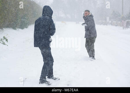 Il cosiddetto 'Bestia da est' soffia nel sud ovest del Regno Unito portando la nevicata causando gravi interruzioni di viaggio Foto Stock