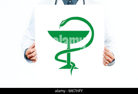 Medico con caduceo simbolo medico vettore. Medical serpente con una tazza. Foto Stock