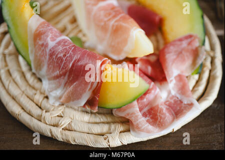 Deliziosa melone Melone e prosciutto italiano fette Foto Stock