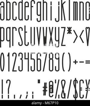Alte e Skinny Grassetto piccolo Alfabeto, numeri e simboli Illustrazione Vettoriale