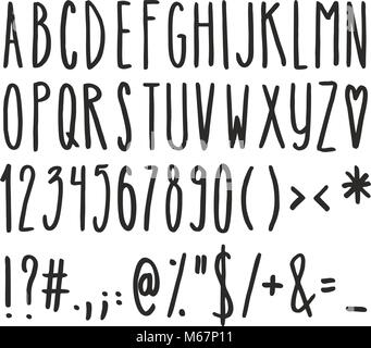 Alte e Skinny alfabeto della scrittura, i numeri e i simboli di capitale Illustrazione Vettoriale