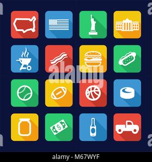 USA Icone Design piatto Illustrazione Vettoriale