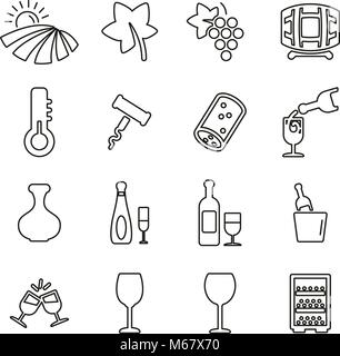 Icone di vino sottile linea illustrazione vettoriale impostato Illustrazione Vettoriale