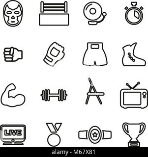 Icone di wrestling linea sottile illustrazione vettoriale impostato Illustrazione Vettoriale