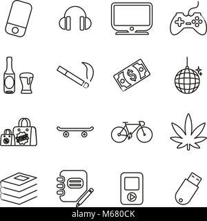 Adolescente o adolescente icone linea sottile illustrazione vettoriale impostato Illustrazione Vettoriale