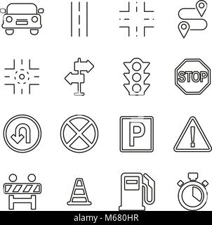 Icone del traffico di linea sottile illustrazione vettoriale impostato Illustrazione Vettoriale