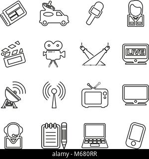 Stazione TV icone linea sottile illustrazione vettoriale impostato Illustrazione Vettoriale