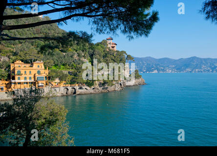 Il castello di Paraggi, villa Bonomi Bolchini, Portofino, Paraggi Santa Margherita Ligure, Italia Foto Stock