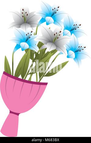 Eleganza delicato bouquet di fiori gigli avvolto illustrazione vettoriale Illustrazione Vettoriale