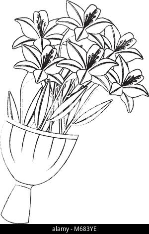 Eleganza delicato bouquet di fiori gigli avvolto Illustrazione Vettoriale